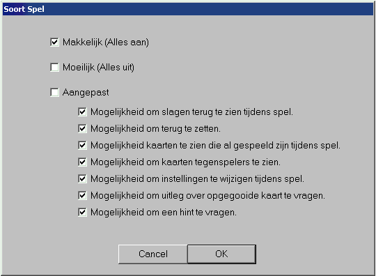 Stel het niveau van het klaverjassen in Stel het niveau van het klaverjassen in