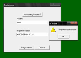 Melding Registratie code onjuist